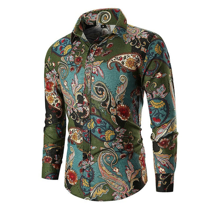 Unique men's long sleeve paisley shirt, perfect for making a fashionable statement.