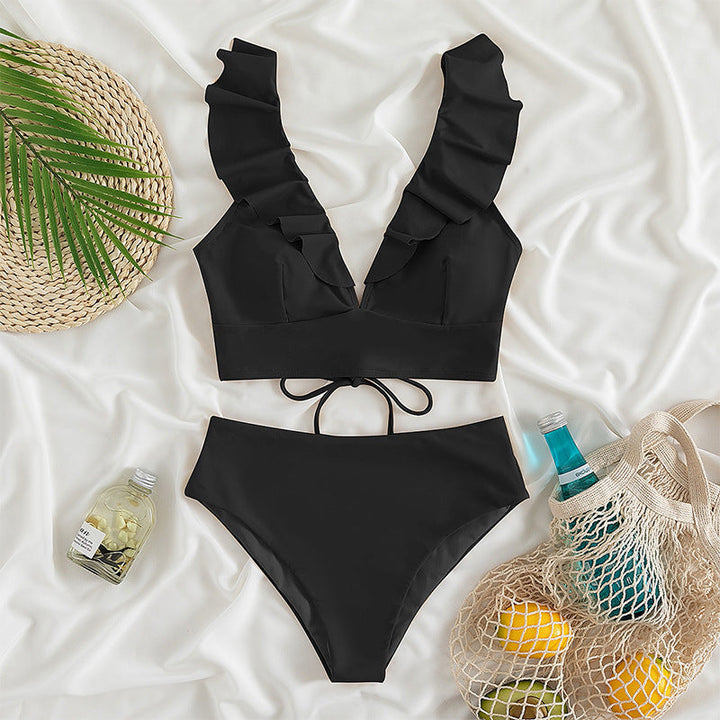 Back view of a high-waisted women's swimsuit, emphasizing the secure fit and modern design.