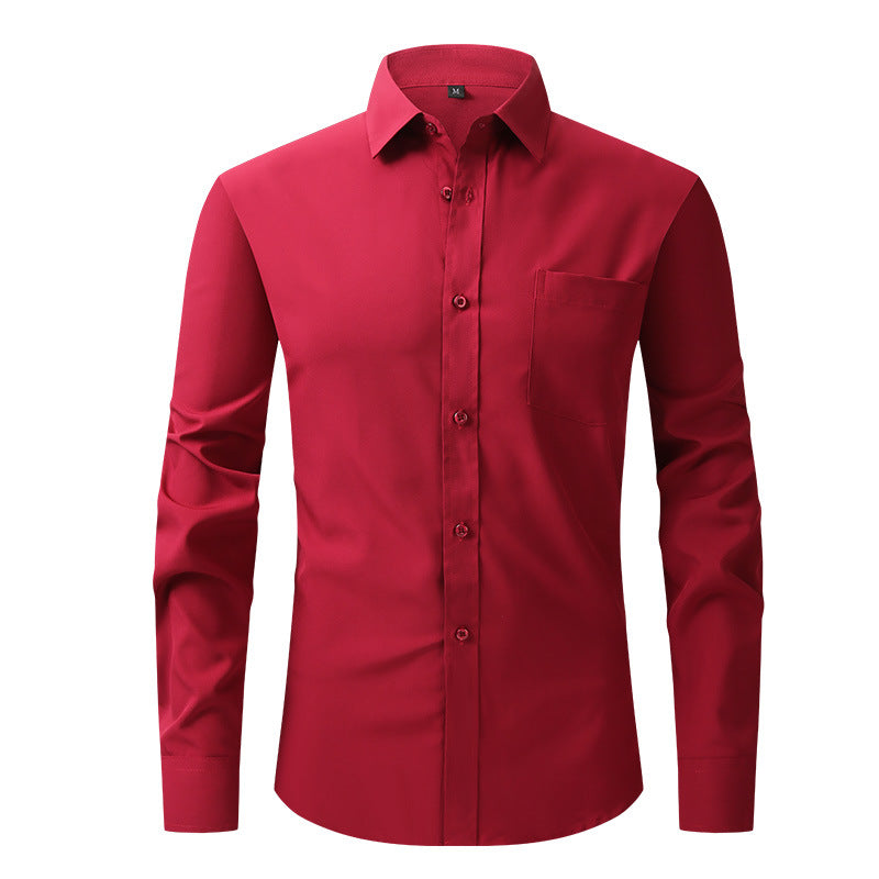 Back view of a crisp men's formal dress shirt, highlighting tailored fit for professional attire.