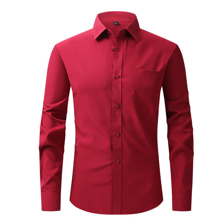 Back view of a crisp men's formal dress shirt, highlighting tailored fit for professional attire.