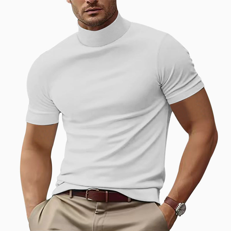 Casual men's short sleeve turtleneck, versatile top for spring & summer everyday fashion.