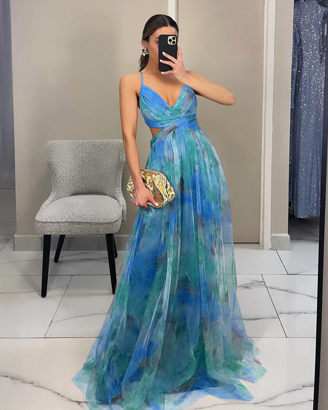 V-neck elegant floral maxi dress for women, ideal formal wear & wedding guest attire.