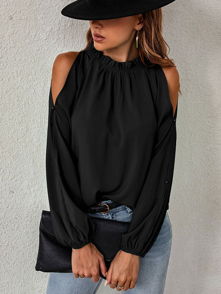 Burgundy off-shoulder blouse, women's elegant top. Chic & versatile for dressy or casual summer outfits.