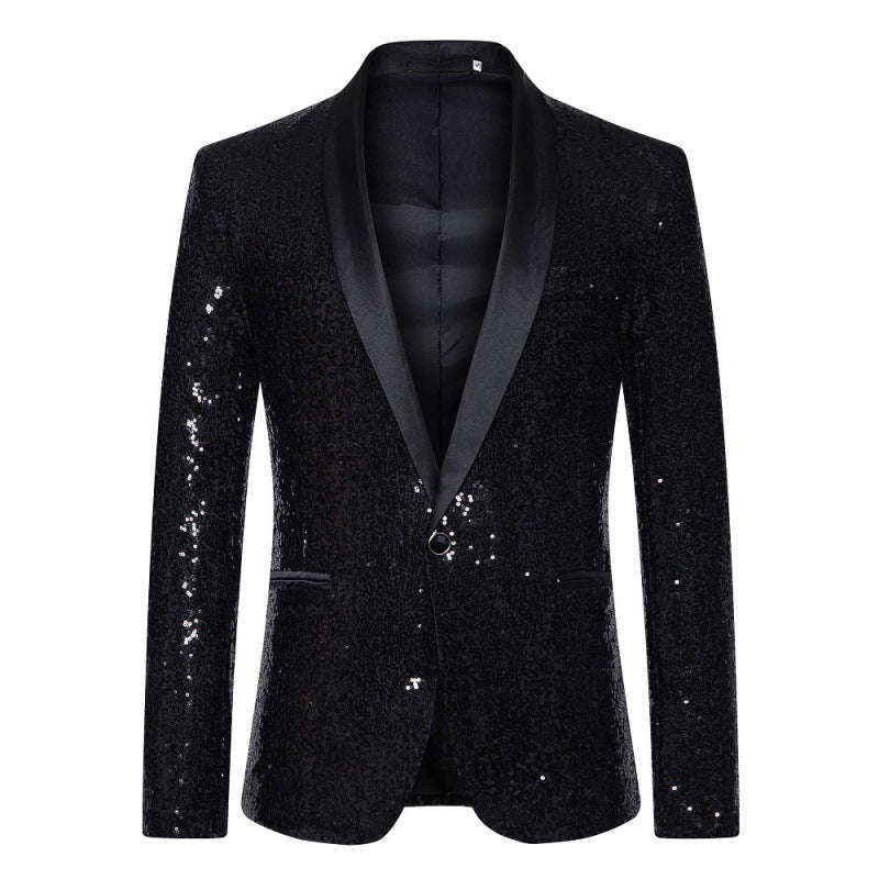 Modern fit men's party blazer with dazzling sequins, ideal for event wear.