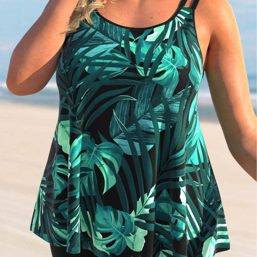 Stylish women's floral tankini swimwear set, ideal for summer beach, pool, or resort wear.