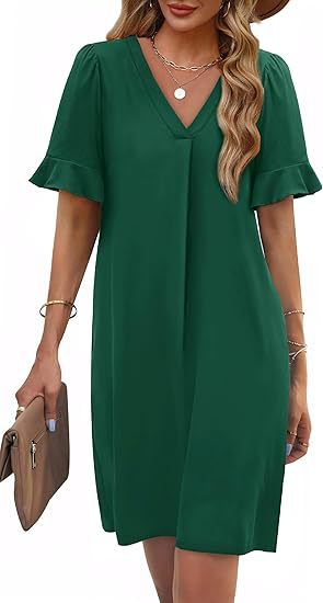 Women's short sleeve floral V-neck beach dress, offering comfort and style for sunny destinations.