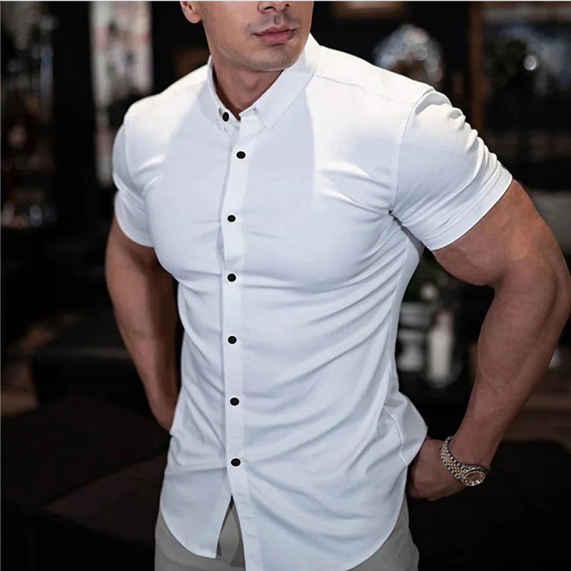 Casual men's short sleeve shirt, slim fit design offering comfort and modern style for summer fashion.