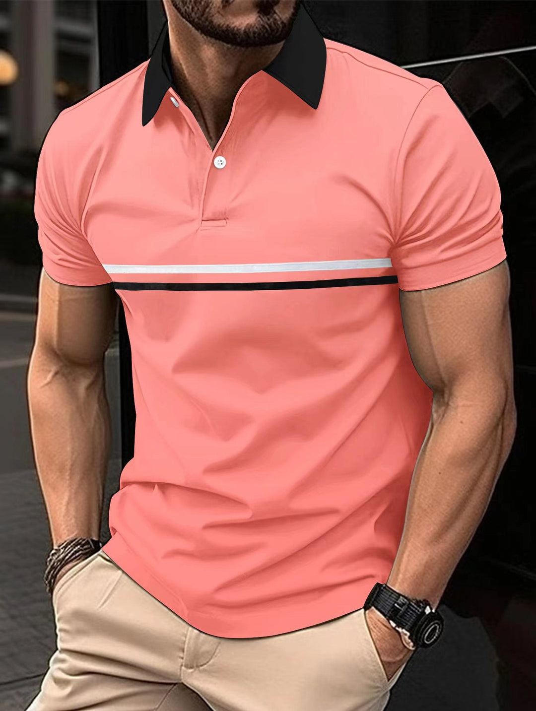 Casual men's striped polo shirt, perfect for summer fashion & active wear. Versatile & easy care.