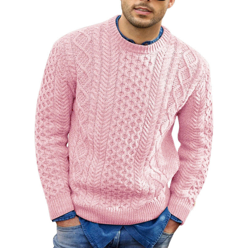 Men's comfy crew neck knit sweater, a long-sleeve piece of casual knitwear, perfect for relaxed autumn winter fashion.