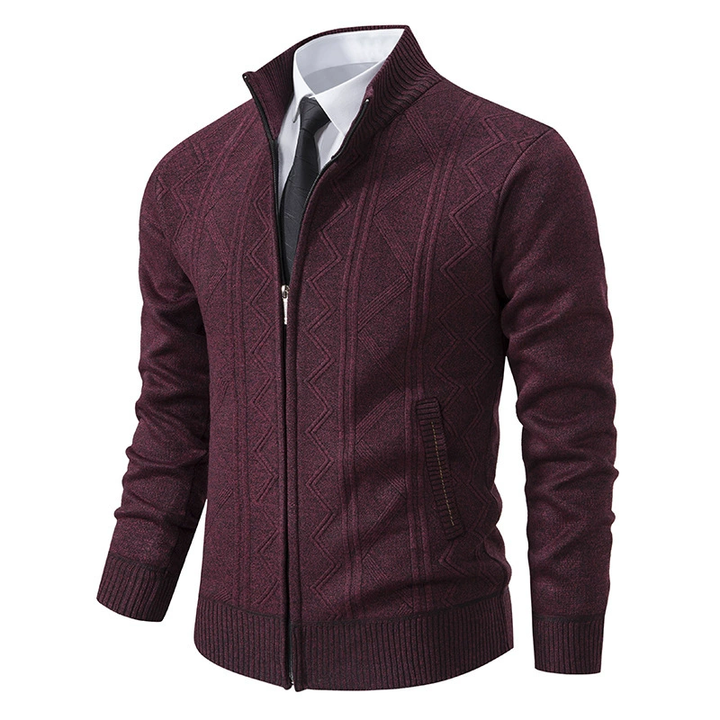 Versatile men's winter jacket: zip-up puffer style, featuring warm body and chic knitted sleeves.