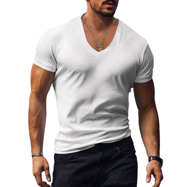 Men's V-neck T-shirt, breathable comfort, short sleeve, perfect for casual everyday style.