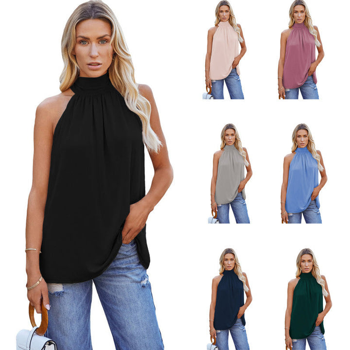 Women's elegant sleeveless high-neck top, perfect for summer fashion & versatile casual wear.