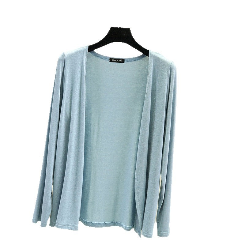 Classic black lightweight open front long sleeve cardigan for women, perfect casual layering.