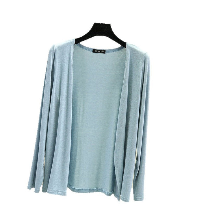 Classic black lightweight open front long sleeve cardigan for women, perfect casual layering.