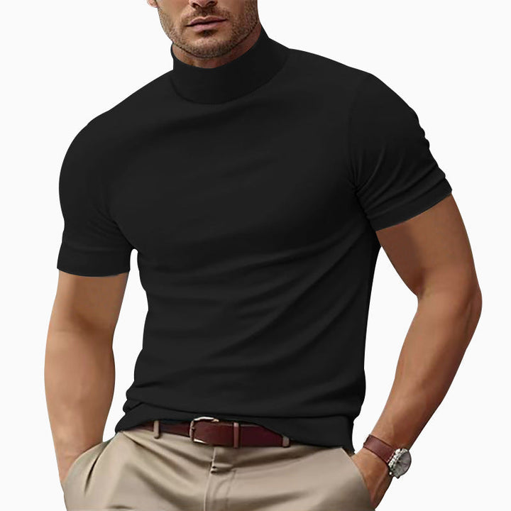 Modern men's short sleeve turtleneck t-shirt, a comfortable & stylish addition to your wardrobe.