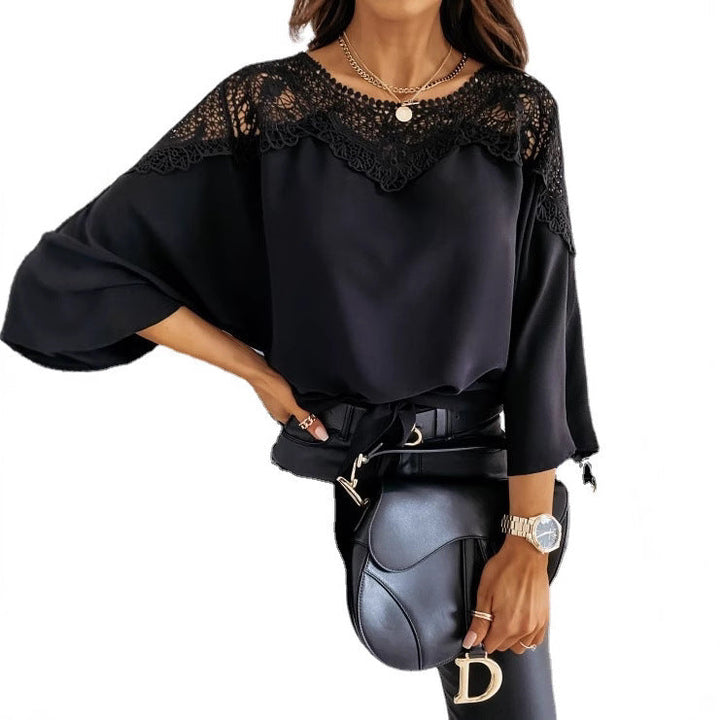 Unique design women's chic blouse, featuring beautiful lace details for an elegant style.