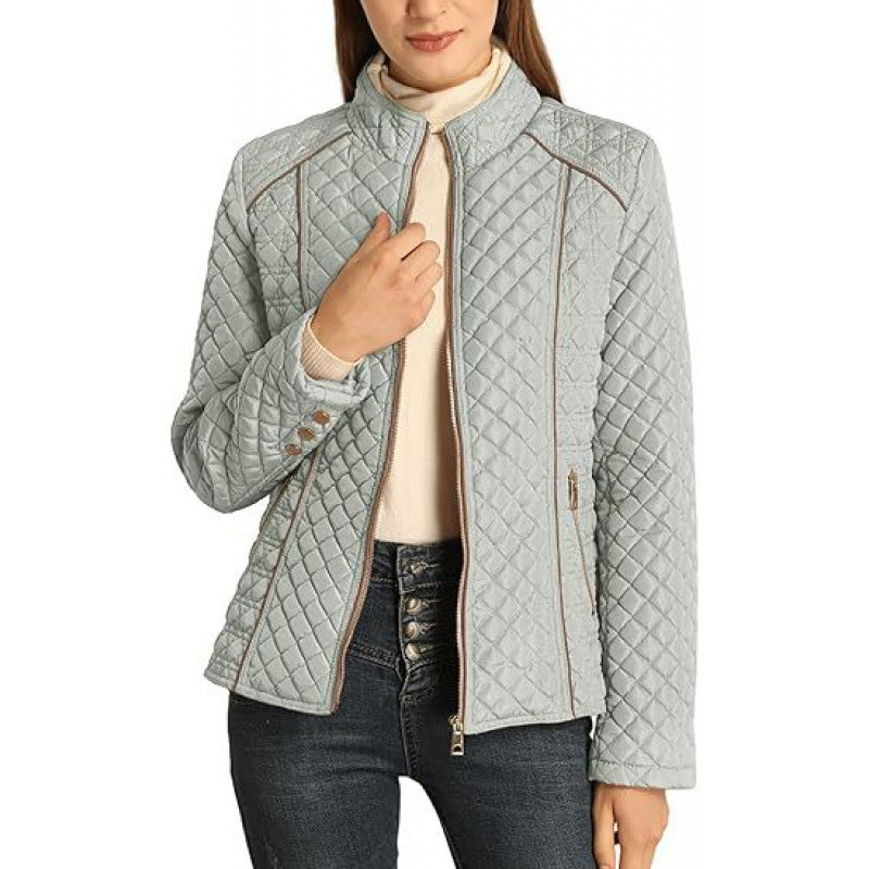 Versatile women's quilted high-collar puffer, excellent casual wear for chilly fall days.