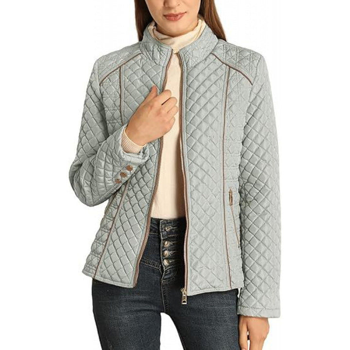 Versatile women's quilted high-collar puffer, excellent casual wear for chilly fall days.