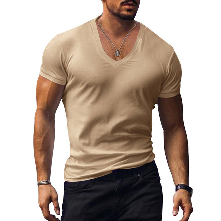 Comfortable men's V-neck T-shirt, breathable fabric, short sleeve, essential basic tee for everyday style.