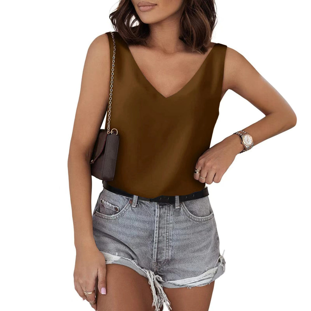 Flattering women's V-neck sleeveless top, a comfortable and chic choice.