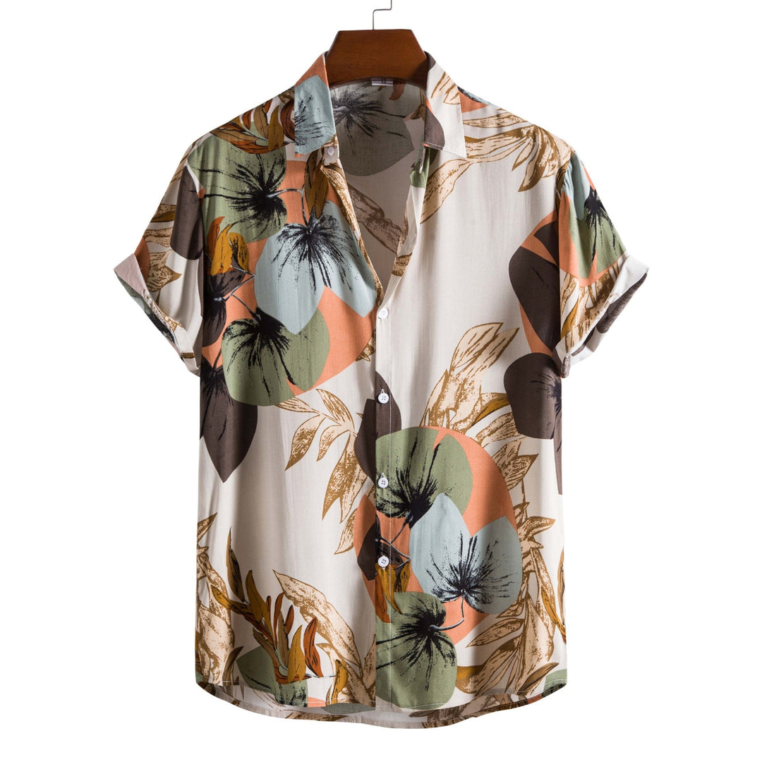 Men's stylish floral short sleeve shirt with a vibrant print and relaxed fit, perfect for summer casual wear.