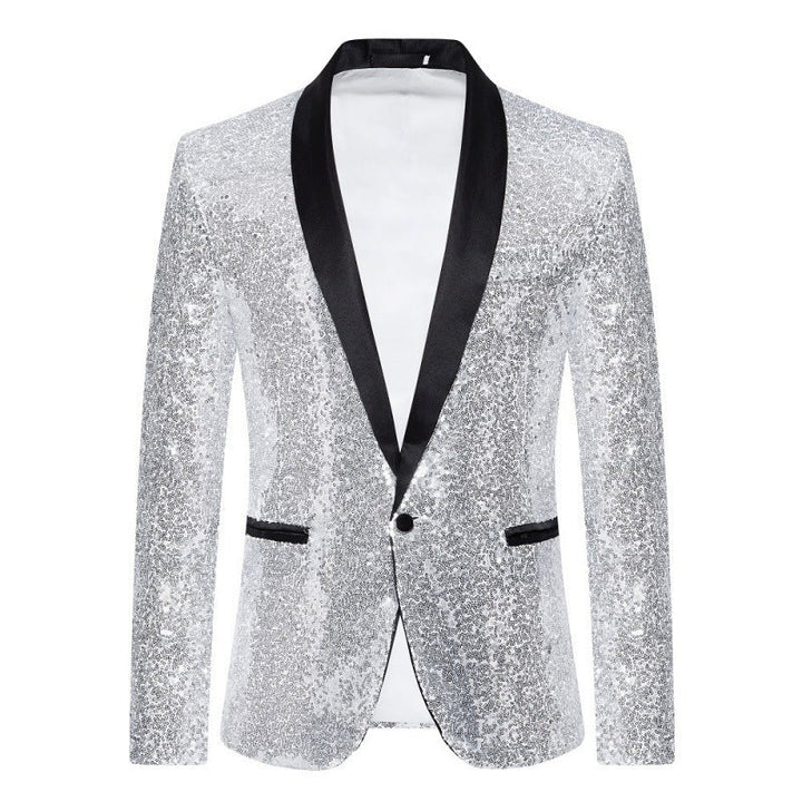 Elegant men's event wear blazer with shimmering sequins, a true glamorous statement piece.