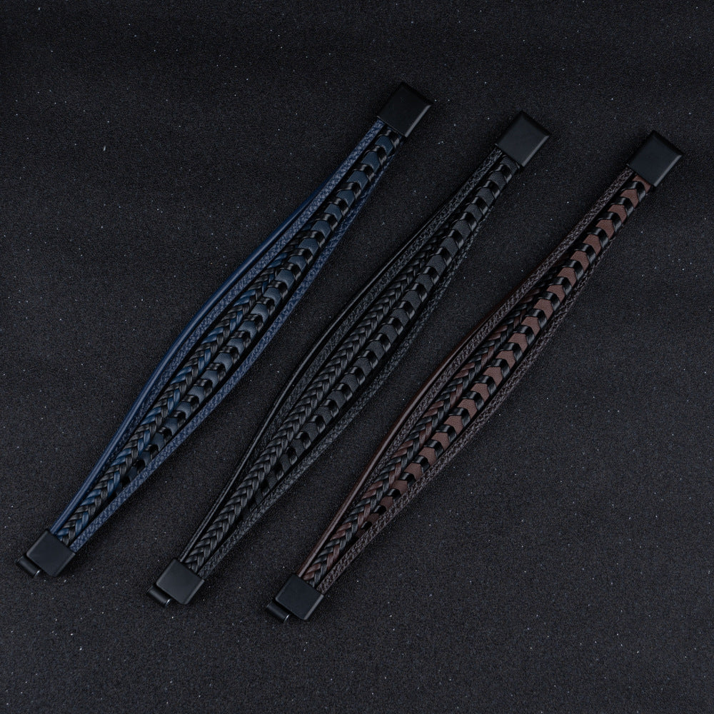 Authentic men's braided leather Viking bracelet, a must-have for rugged style.
