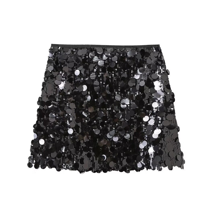 Silver sequin mini skirt, a dazzling & glamorous women's party skirt. Perfect for evening wear & special occasions.