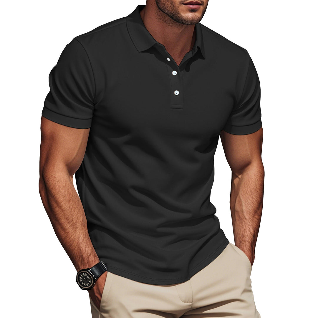 Premium men's textured polo shirt. Stylish short sleeve, comfortable button-up top for modern casual fashion.