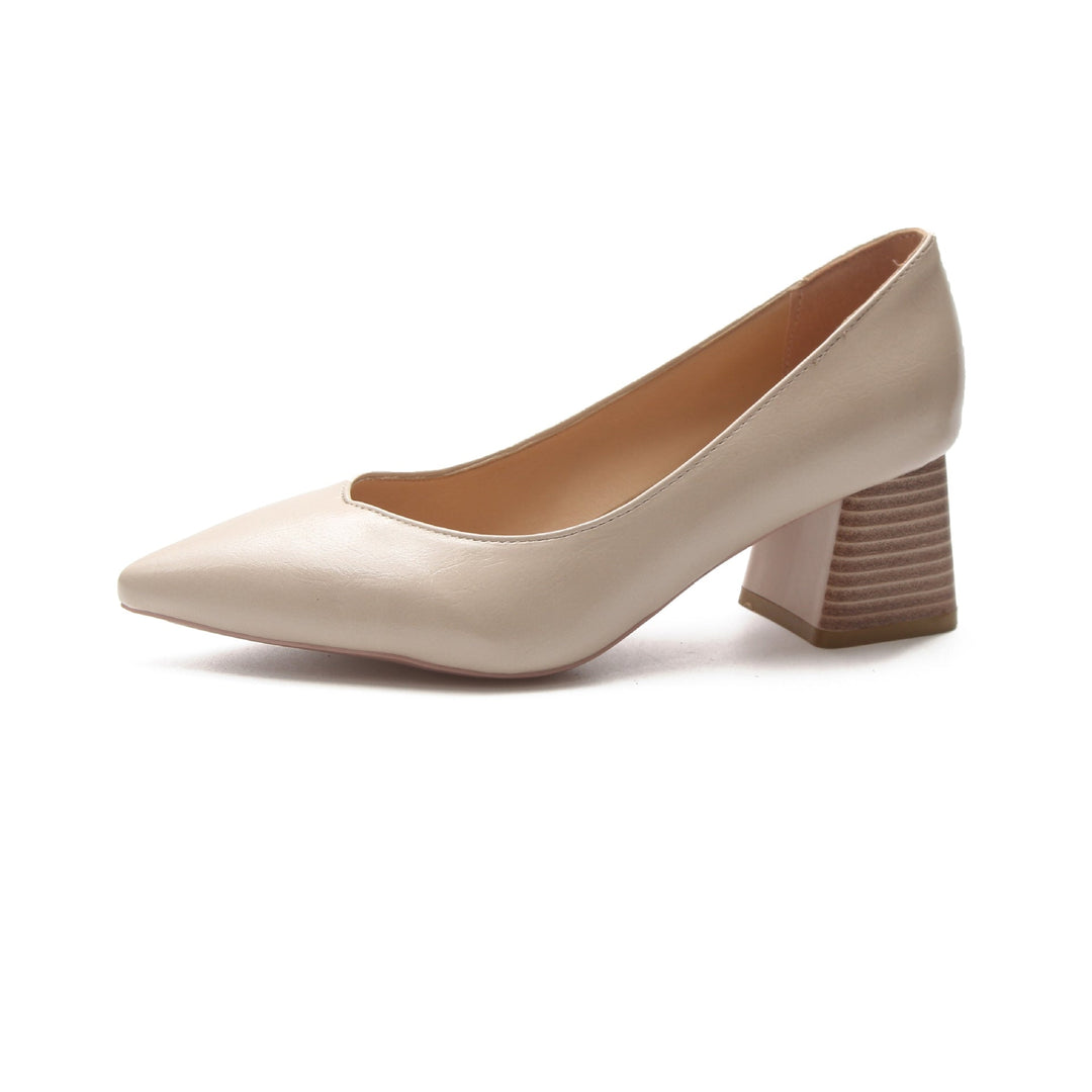 Stylish black block heel pumps for women with a pointed toe. Comfortable & elegant, perfect for professional attire.