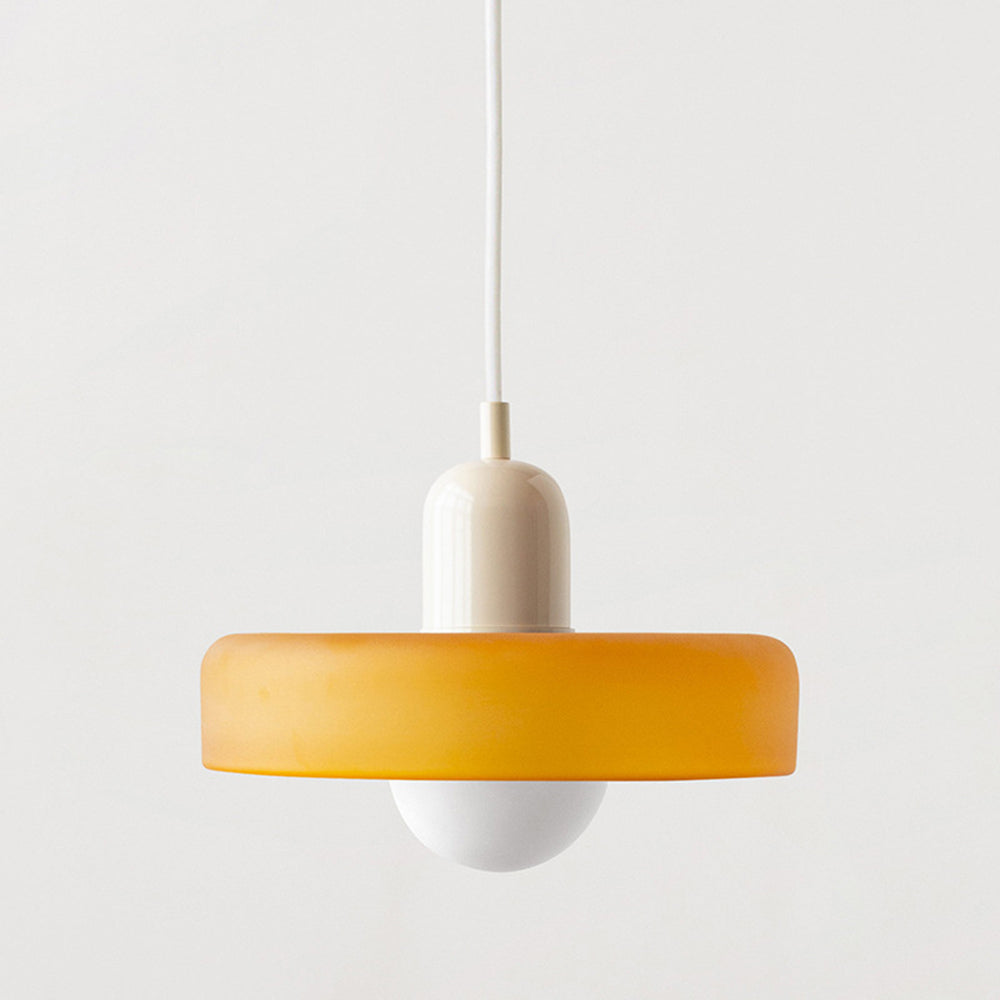 Bauhaus inspired hanging lamp, colored glass for unique home decor.
