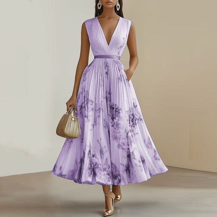 Elegant women's summer dress, sleeveless V-neck maxi style, flowy fabric for ultimate comfort.