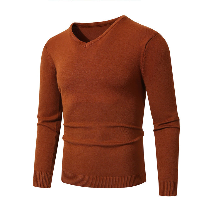 Men's V-neck pullover sweater, essential for a polished look in casual or office settings.