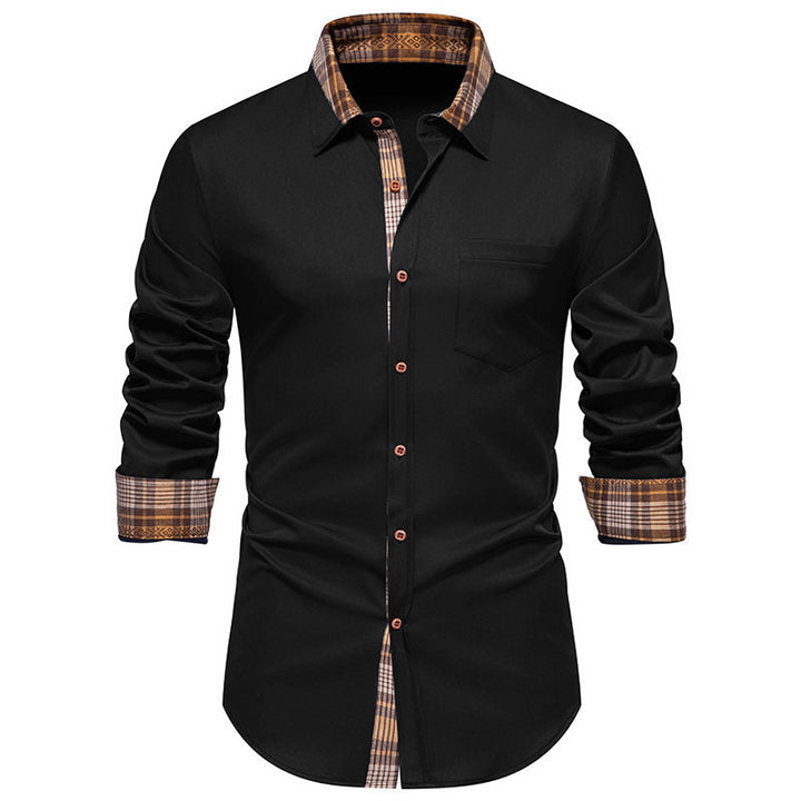 Versatile men's long sleeve shirt with a checkered collar, suitable for smart casual and everyday wear.