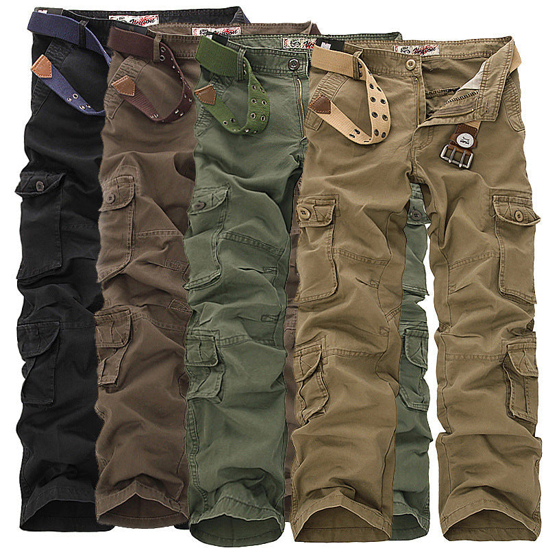 Man hiking in durable outdoor cargo pants, showcasing secure multi-pockets & adjustable waist for adventure.