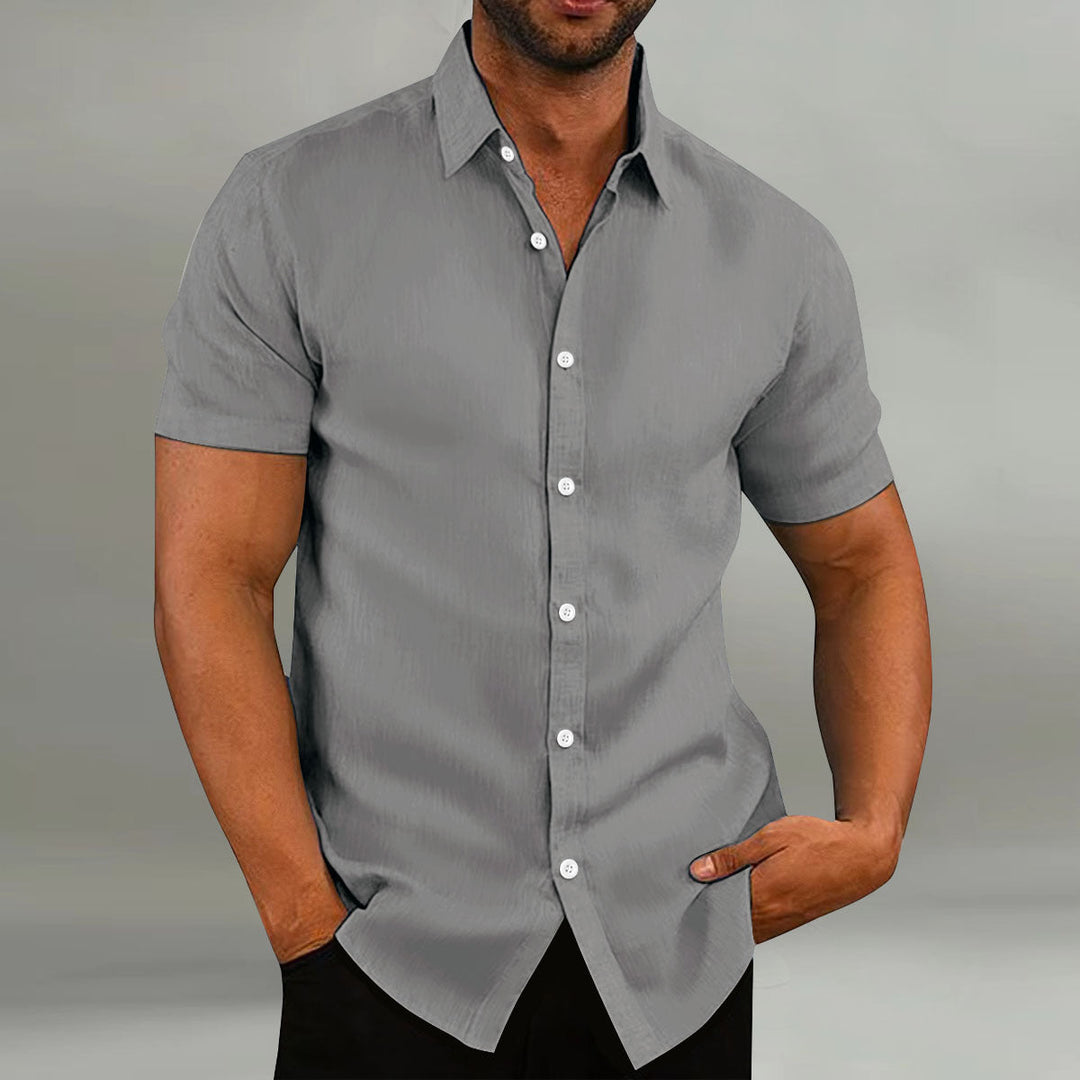 Men's casual short sleeve leisure shirt, designed for daily comfort and stylish summer wear.
