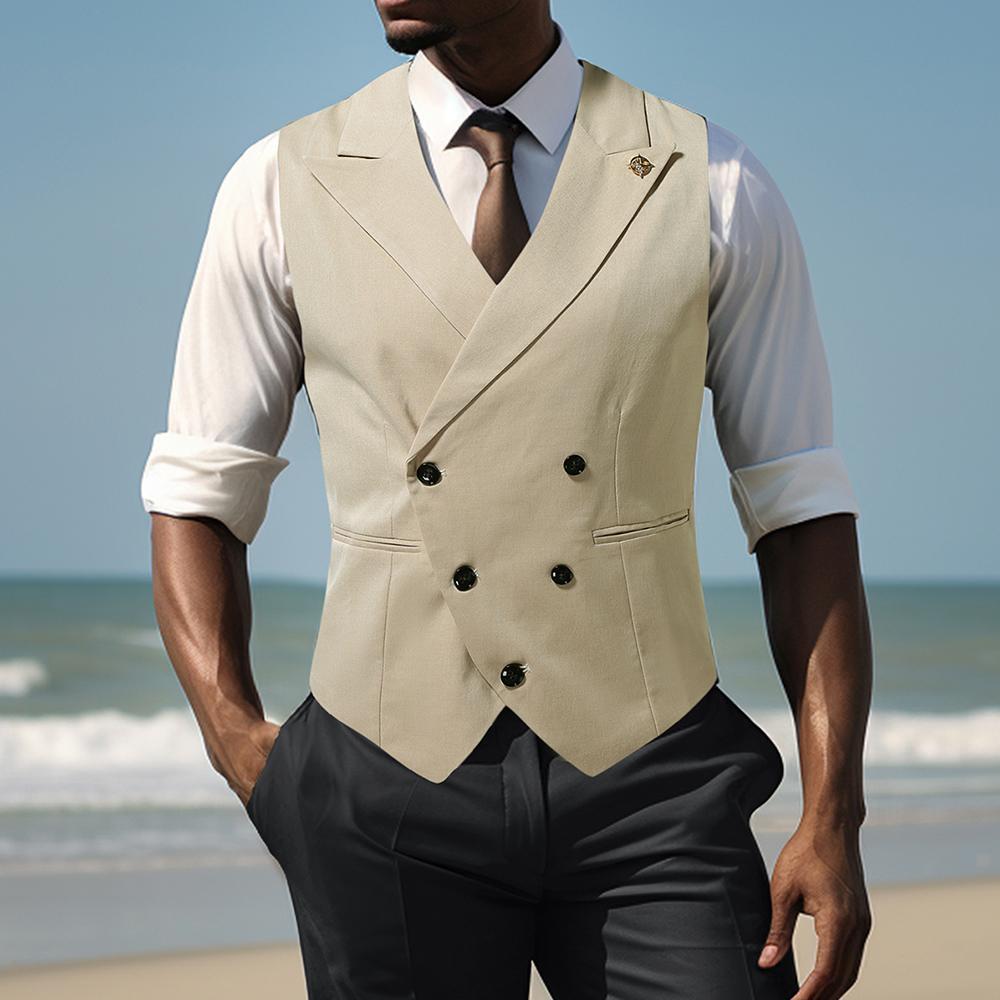 Men's double-breasted tailored suit vest, perfect for formal occasions & sophisticated business attire.