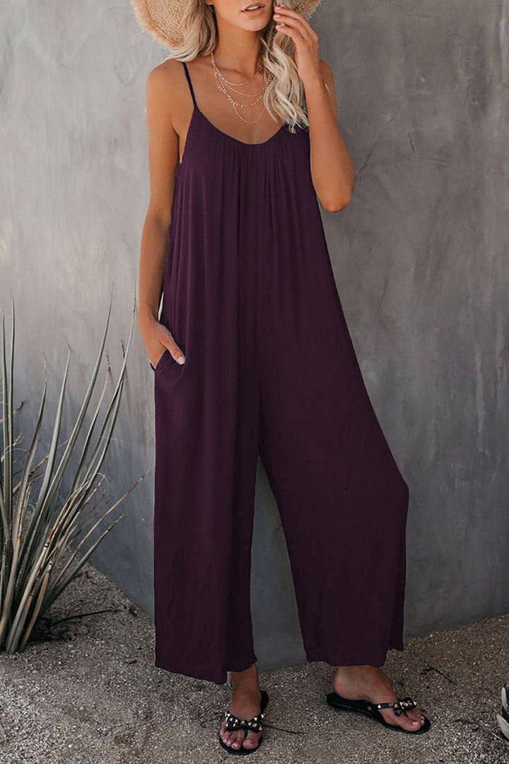 Comfortable women's sleeveless jumpsuit, relaxed fit for summer casual wear & beach vacations.