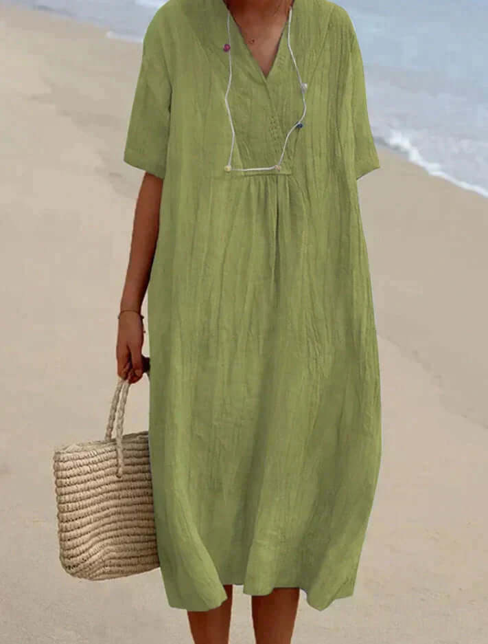 Elegant women's sundress, ideal for vacation outfits or comfortable everyday summer wear. Lightweight & versatile.