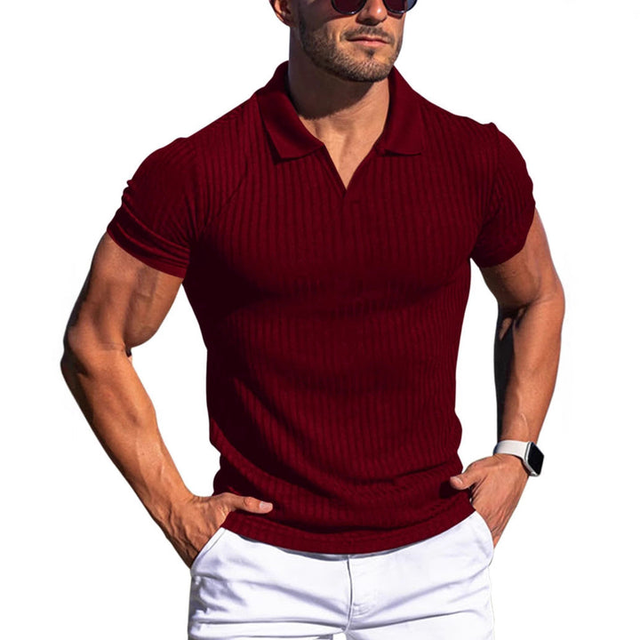 Comfortable men's summer polo shirt, short sleeve, structured design, ideal for casual & stylish outfits.