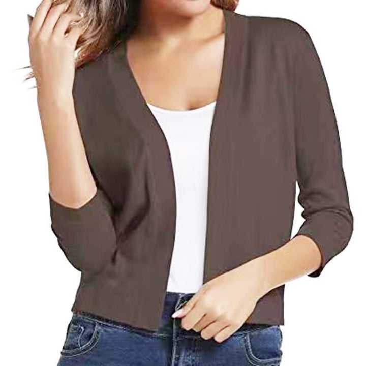 Easy care women's casual top: open-front 3/4 sleeve cardigan, great for ladies fashion.