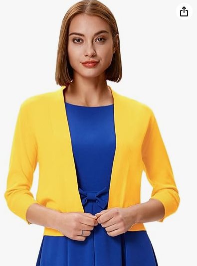 Stylish women's 3/4 sleeve open-front cardigan, a lightweight and easy-care layering top.