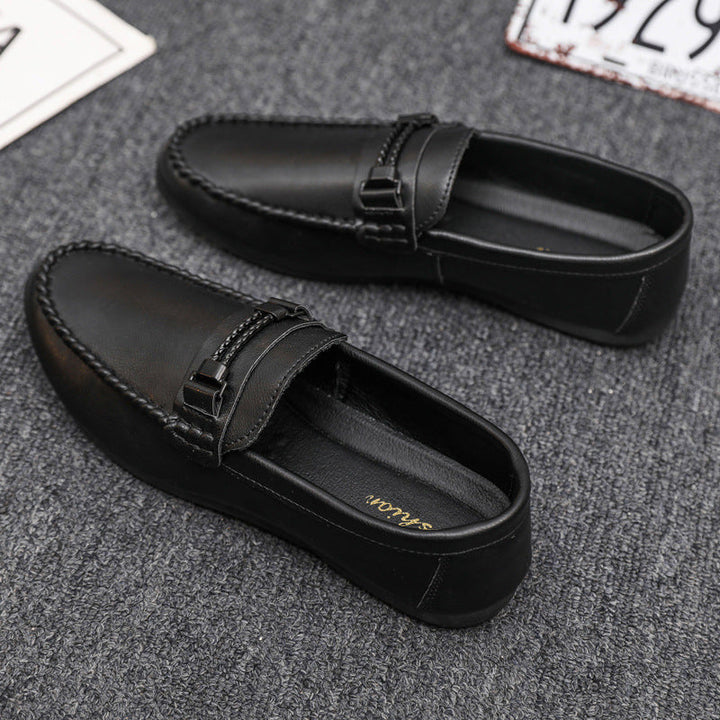 Stylish men's brown leather slip-on moccasins, perfect for driving & casual fashion. Comfort footwear.