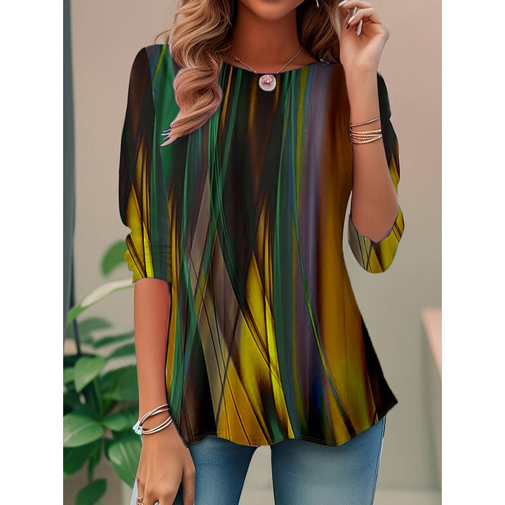 Vibrant abstract print women's long sleeve blouse, a relaxed fit top perfect for versatile casual wear.