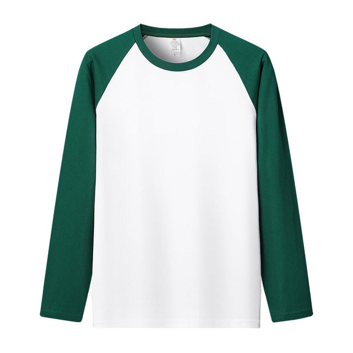 Close-up of a men's long sleeve raglan t-shirt fabric texture, showcasing soft material and quality stitching.