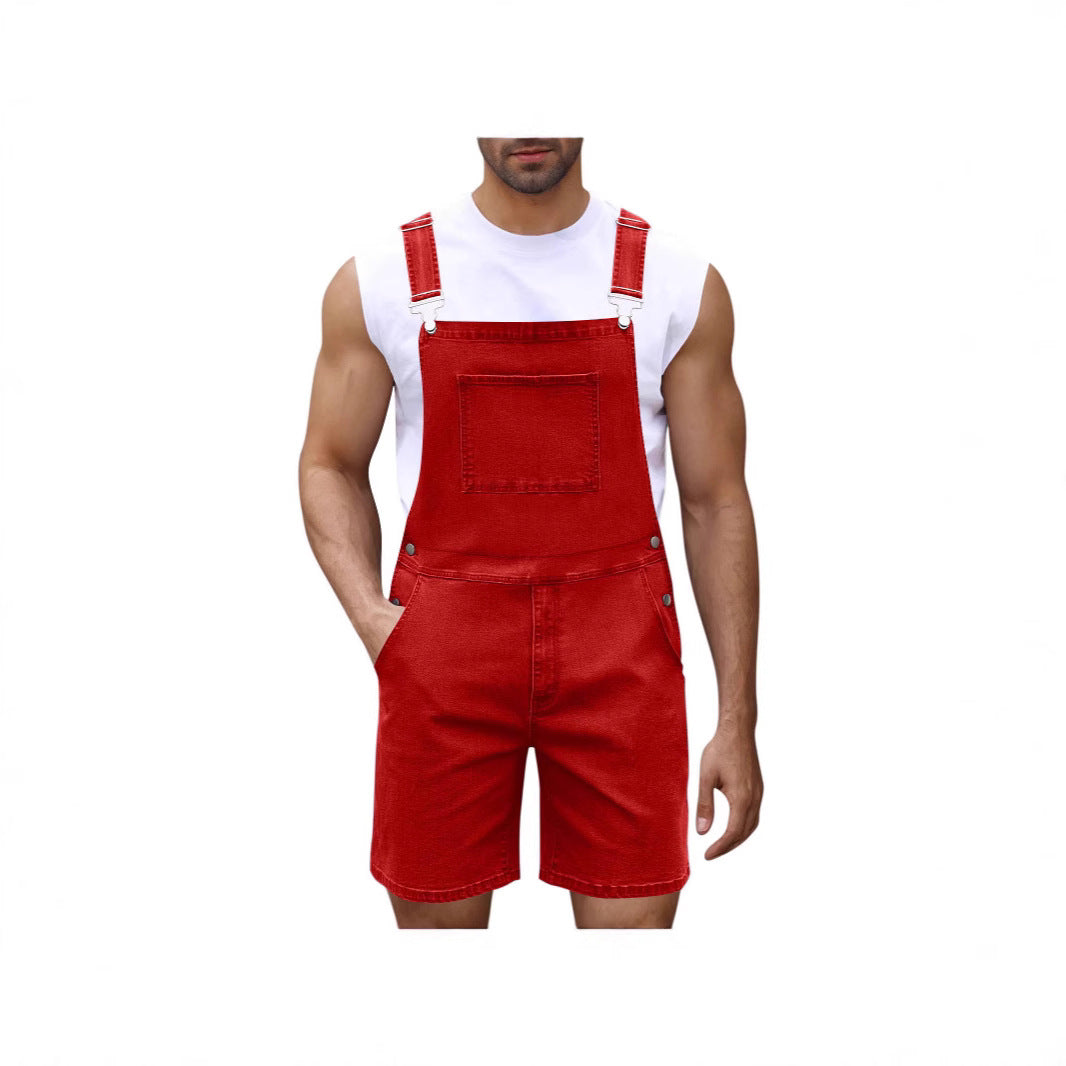 Modern men's streetwear overalls. Stylish utility jumpsuit featuring adjustable straps & ample pockets.