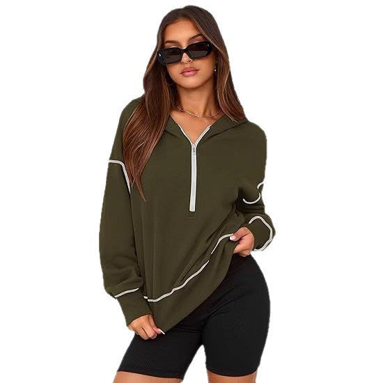 Women's long sleeve full zip hoodie with drawstring hood, relaxed fit, offering everyday comfort & style.
