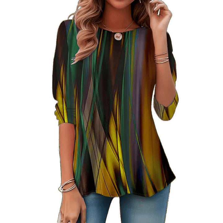 Women's abstract pattern relaxed fit blouse, a versatile long sleeve top for modern casual & elegant styles.