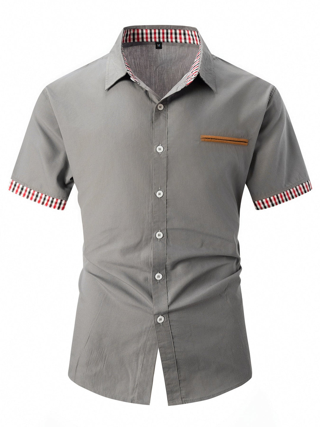 Holiday-ready men's casual shirt, short-sleeved with stylish contrast details, great for warm weather.
