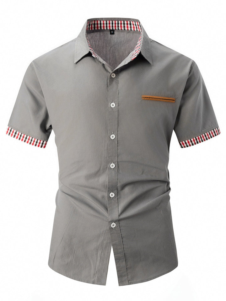 Holiday-ready men's casual shirt, short-sleeved with stylish contrast details, great for warm weather.